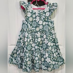J By Joie Green Floral Tier Dress Girl's Size 6